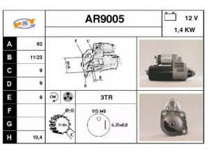 SNRA AR9005 starteris 
 Elektros įranga -> Starterio sistema -> Starteris
116550503000, 116550503003, 117010503000