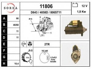 EAI 11806 starteris 
 Elektros įranga -> Starterio sistema -> Starteris
085911023A
