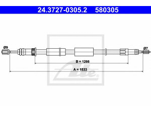 ATE 24.3727-0305.2 trosas, stovėjimo stabdys 
 Stabdžių sistema -> Valdymo svirtys/trosai
96 032 561, 4745 F9