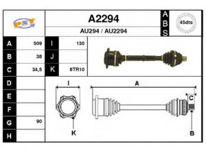 SNRA A2294 kardaninis velenas 
 Ratų pavara -> Kardaninis velenas
4A0407271AS, 4A0407271BD, 4A0407271CR