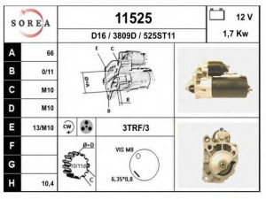 EAI 11525 starteris 
 Elektros įranga -> Starterio sistema -> Starteris
FMR8107016, FMR8107828, MD329260