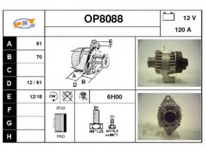 SNRA OP8088 kintamosios srovės generatorius 
 Elektros įranga -> Kint. sr. generatorius/dalys -> Kintamosios srovės generatorius
73503235, 13117341, 6204188