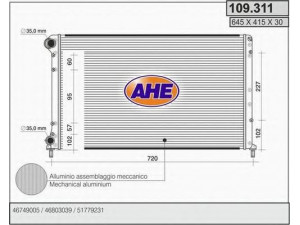 AHE 109.311 radiatorius, variklio aušinimas 
 Aušinimo sistema -> Radiatorius/alyvos aušintuvas -> Radiatorius/dalys
46749005