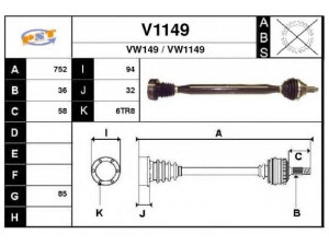 SNRA V1149 kardaninis velenas 
 Ratų pavara -> Kardaninis velenas
6Q0407272BE