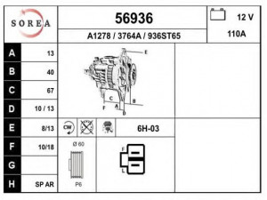 EAI 56936 kintamosios srovės generatorius 
 Elektros įranga -> Kint. sr. generatorius/dalys -> Kintamosios srovės generatorius
8973695080, LR1100507, LR1110507