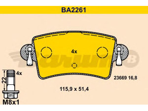 BARUM BA2261 stabdžių trinkelių rinkinys, diskinis stabdys 
 Techninės priežiūros dalys -> Papildomas remontas
44060-00QAE, 16 05 982, 44 03 467
