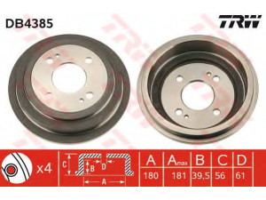 TRW DB4385 stabdžių būgnas 
 Stabdžių sistema -> Būgninis stabdys -> Stabdžių būgnas
42610SAA000, 42610SAAQ00, 42610SENH00