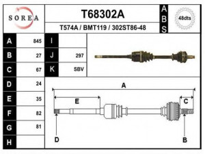 EAI T68302A kardaninis velenas 
 Ratų pavara -> Kardaninis velenas
31601226814, 31601226816