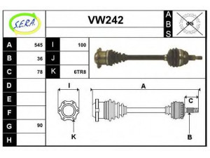 SERA VW242 kardaninis velenas 
 Ratų pavara -> Kardaninis velenas
1J0407271GD, 1J0407271JL