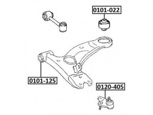 ASVA 0101-022 valdymo svirties/išilginių svirčių įvorė 
 Ašies montavimas/vairavimo mechanizmas/ratai -> Valdymo svirtis/pasukamosios svirties sujungimas -> Montavimas/sutvirtinimas
48061-05010