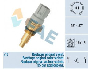 FAE 36390 temperatūros jungiklis, radiatoriaus ventiliatorius 
 Aušinimo sistema -> Siuntimo blokas, aušinimo skysčio temperatūra
37773-PH1-003, 37773-PH2-621, 37773-PT0-004