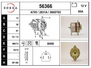 EAI 56366 kintamosios srovės generatorius 
 Elektros įranga -> Kint. sr. generatorius/dalys -> Kintamosios srovės generatorius
A3T33684, A3T33698, 2310017S15