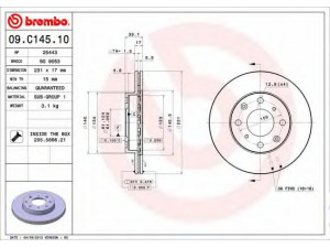BREMBO 09.C145.10 stabdžių diskas 
 Dviratė transporto priemonės -> Stabdžių sistema -> Stabdžių diskai / priedai
45251SAA000, 45251SAA900, 45251SAA901