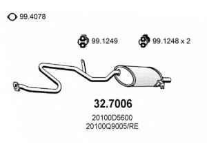 ASSO 32.7006 galinis duslintuvas 
 Išmetimo sistema -> Duslintuvas
20100D5600, 20100Q9005, 20100Q9005KE