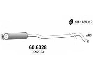 ASSO 60.6028 vidurinis duslintuvas 
 Išmetimo sistema -> Duslintuvas
30636377, 9292903