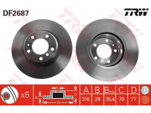 TRW DF2687 stabdžių diskas 
 Stabdžių sistema -> Diskinis stabdys -> Stabdžių diskas
34111162093, 34116757752, 34116757753