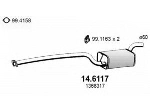 ASSO 14.6117 vidurinis duslintuvas 
 Išmetimo sistema -> Duslintuvas
1306766, 1368317, 30648892, 30742912