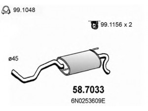 ASSO 58.7033 galinis duslintuvas 
 Išmetimo sistema -> Duslintuvas
6N0253609E, 6N0253609H, 6N0253609K