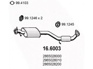 ASSO 16.6003 vidurinis duslintuvas 
 Išmetimo sistema -> Duslintuvas
2865028000, 2865028010, 2865028020