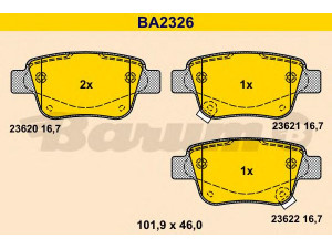BARUM BA2326 stabdžių trinkelių rinkinys, diskinis stabdys 
 Techninės priežiūros dalys -> Papildomas remontas
04466-05010, 04466-05020, 04466-28110