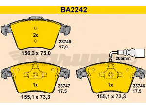 BARUM BA2242 stabdžių trinkelių rinkinys, diskinis stabdys 
 Techninės priežiūros dalys -> Papildomas remontas
7H0 698 151, 7H0 698 151 A, 7H0 698 151 B