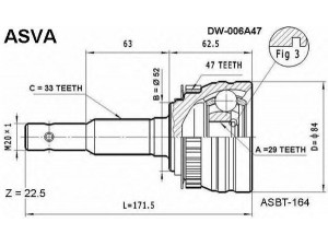 ASVA DW-006A47 jungčių komplektas, kardaninis velenas 
 Ratų pavara -> Sujungimai/komplektas
961 605 89, 964 898 42, 93486853