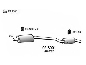 ASSO 09.8001 vidurinis / galinis duslintuvas 
 Išmetimo sistema -> Duslintuvas
04809852AA, 4486632, 4809852AA