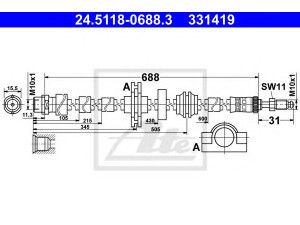 ATE 24.5118-0688.3 stabdžių žarnelė 
 Stabdžių sistema -> Stabdžių žarnelės
34 32 6 775 261