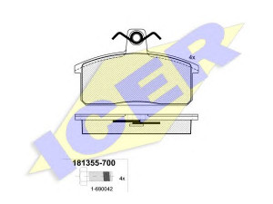 ICER 181355-700 stabdžių trinkelių rinkinys, diskinis stabdys 
 Techninės priežiūros dalys -> Papildomas remontas
500 02883 4, 00000-A00906, 00000-A01225
