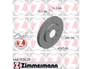 ZIMMERMANN 440.2034.20 stabdžių diskas 
 Dviratė transporto priemonės -> Stabdžių sistema -> Stabdžių diskai / priedai
4246.94, 4246.A7, 4249.96, 95 661 747