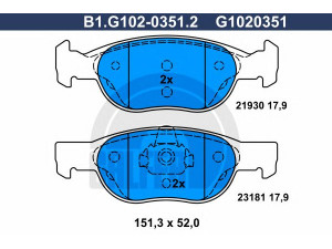 GALFER B1.G102-0351.2 stabdžių trinkelių rinkinys, diskinis stabdys 
 Techninės priežiūros dalys -> Papildomas remontas
77362190, 9947934