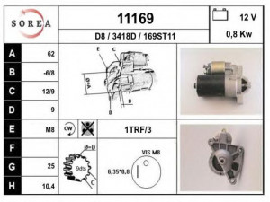 EAI 11169 starteris 
 Elektros įranga -> Starterio sistema -> Starteris
M3T40371, 5802M9, 95624960, 96052193