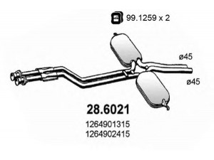 ASSO 28.6021 vidurinis duslintuvas 
 Išmetimo sistema -> Duslintuvas
1264901315, 1264902415