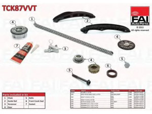 FAI AutoParts TCK87VVT pavaros grandinės komplektas 
 Variklis -> Variklio uždegimo laiko reguliavimo kontrolė -> Sinchronizavimo grandinė/įtempiklis/kreiptuvas -> Pavaros grandinės komplektas