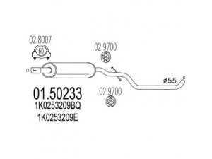 MTS 01.50233 vidurinis duslintuvas 
 Išmetimo sistema -> Duslintuvas
1K0253209BQ, 1K0253209E, 1K0253209E