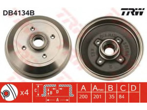 TRW DB4134B stabdžių būgnas 
 Stabdžių sistema -> Būgninis stabdys -> Stabdžių būgnas
418025, 418051, 90425920, 90509107