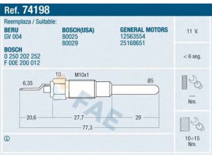 FAE 74198 kaitinimo žvakė 
 Kibirkšties / kaitinamasis uždegimas -> Kaitinimo kaištis
12563554, 25168651