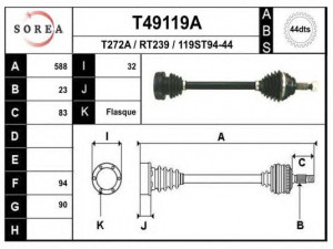 EAI T49119A kardaninis velenas
7700858995, 7701352131