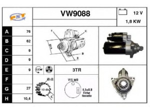 SNRA VW9088 starteris 
 Elektros įranga -> Starterio sistema -> Starteris
02B911023E, 02B911023M