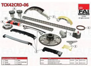 FAI AutoParts TCK42CRD-06 pavaros grandinės komplektas 
 Variklis -> Variklio uždegimo laiko reguliavimo kontrolė -> Sinchronizavimo grandinė/įtempiklis/kreiptuvas -> Pavaros grandinės komplektas
