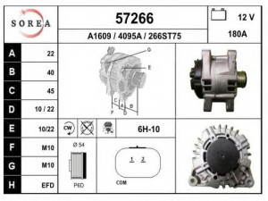 EAI 57266 kintamosios srovės generatorius 
 Elektros įranga -> Kint. sr. generatorius/dalys -> Kintamosios srovės generatorius
5702J4, 5705KR, 9664074280