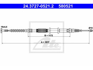 ATE 24.3727-0521.2 trosas, stovėjimo stabdys 
 Stabdžių sistema -> Valdymo svirtys/trosai
46401730, 46456849, 60806307, 60806311