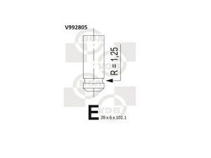 BGA V992805 išleidimo vožtuvas 
 Variklis -> Variklio uždegimo laiko reguliavimo kontrolė -> Vožtuvų eilė -> Vožtuvai/dalys
96103130, 96182805