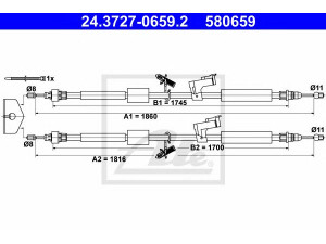 ATE 24.3727-0659.2 trosas, stovėjimo stabdys 
 Stabdžių sistema -> Valdymo svirtys/trosai
1319486, 1323904, 1355127, 1416442