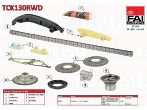 FAI AutoParts TCK130RWD pavaros grandinės komplektas 
 Variklis -> Variklio uždegimo laiko reguliavimo kontrolė -> Sinchronizavimo grandinė/įtempiklis/kreiptuvas -> Pavaros grandinės komplektas