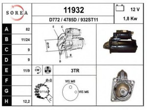 EAI 11932 starteris 
 Elektros įranga -> Starterio sistema -> Starteris
46430784, 46473784, 46478945, 46748351