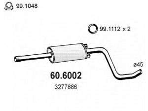 ASSO 60.6002 vidurinis duslintuvas 
 Išmetimo sistema -> Duslintuvas
3277886, 3296455