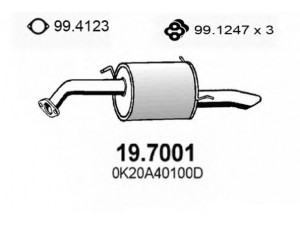 ASSO 19.7001 galinis duslintuvas 
 Išmetimo sistema -> Duslintuvas
0K20140100C, 0K20140100D, 0K20A40100D