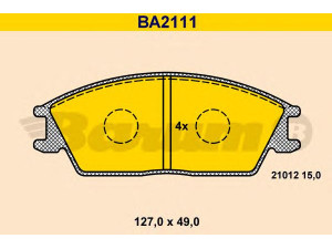 BARUM BA2111 stabdžių trinkelių rinkinys, diskinis stabdys 
 Techninės priežiūros dalys -> Papildomas remontas
45022-SA6-600, 45022-SA6-N50, 58101-22A00