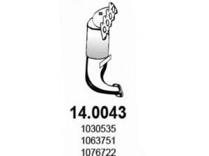 ASSO 14.0043 katalizatoriaus keitiklis 
 Išmetimo sistema -> Katalizatoriaus keitiklis
1030535, 1048884, 1063750, 1063751